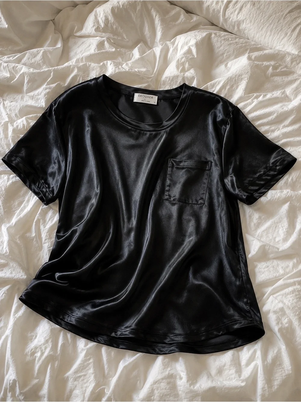 Ekouaer Black Short Sleeve Pocket Pajama Set Sz L